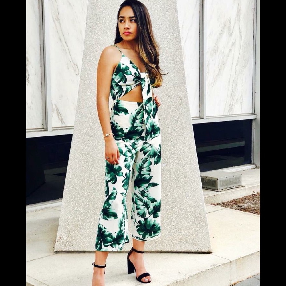 Tropical leaf jumpsuit
